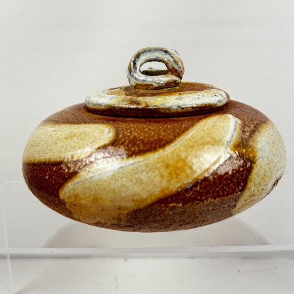 Glazed Studio Art Pottery Round Shallow Bowl Lided Tea Caddy Jar Stoneware Signe - Picture 2 of 15